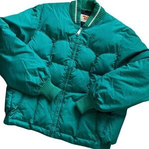Vintage Comfy Down Filled Western Green Puffer Jacket USA Made Mens M/Womens L